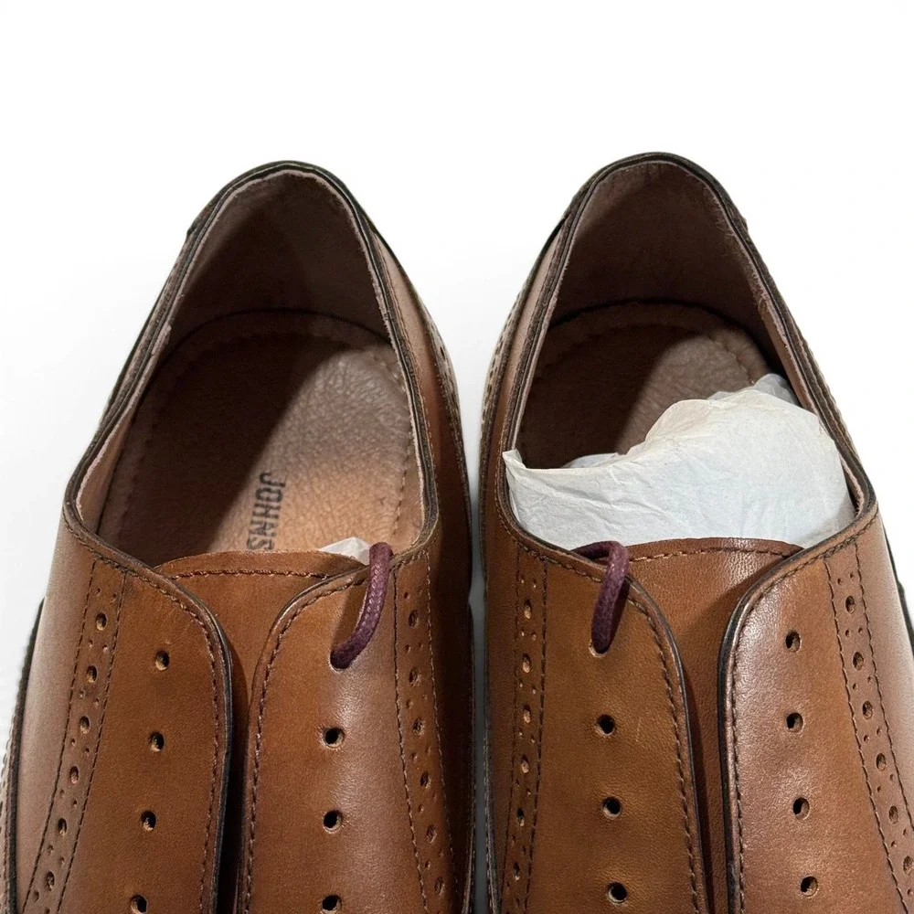 Johnston & Murphy Conard Tan Calfskin Leather Cap Toe Brogue Oxford Shoes 9 M